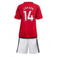 Camisa de Futebol Manchester United Christian Eriksen #14 Equipamento Principal Infantil 2023-24 Manga Curta (+ Calças curtas)